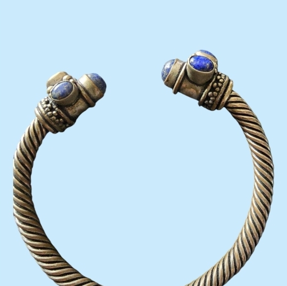 Gemstone Cuff Bangle Silver Oxidized Adjustable Bangle Vtg Bracelet - Picture 4 of 7